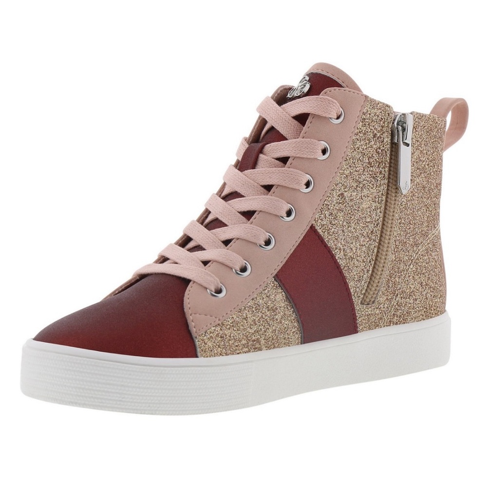 Brand New Sam Edelman Dion Aldi high-top gold and burgundy sneakers